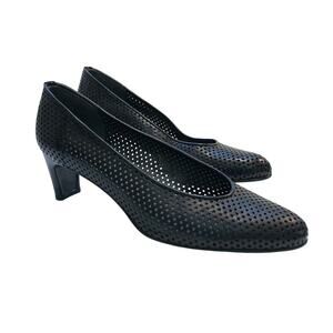 Stuart Weitzman Sable Black Perforated Leather Pumps